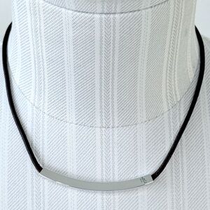 Vintage Lauren Ralph Lauren Brown Leather Cord Necklace/Silver Tone Bar 16” EUC